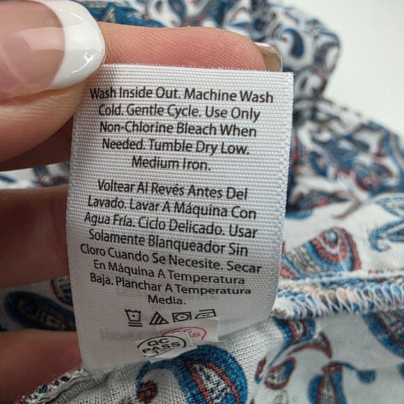 NWT Terra & Sky Peasant Top Paisley Print Ruffle Sleeve Plus 3X Blue Square Neck - Picture 12 of 15